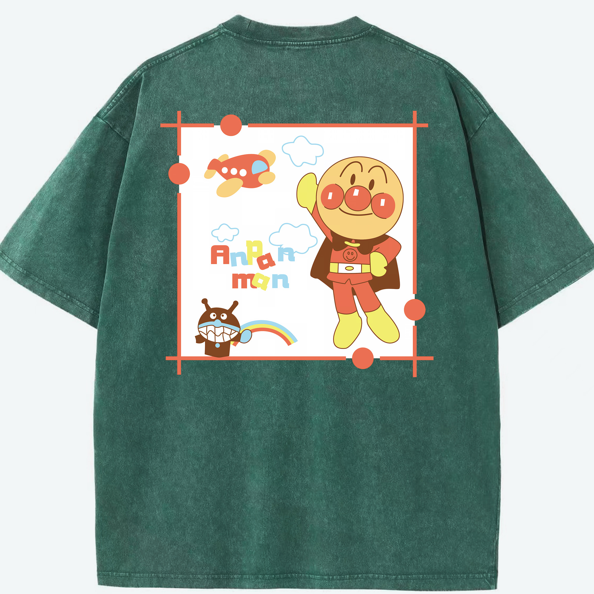 （画像用） アンパンマン Anpanman 綿100% ヴィンテージ風 半袖Tシャツ（背面プリント）